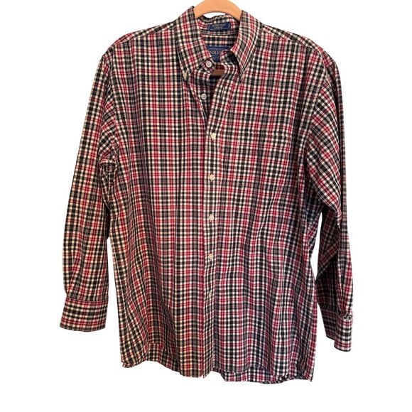 Pendleton Red Plaid Metro Shirt 100% Cotton Large Long Sleeve Button-Down Collar - Picture 1 of 6